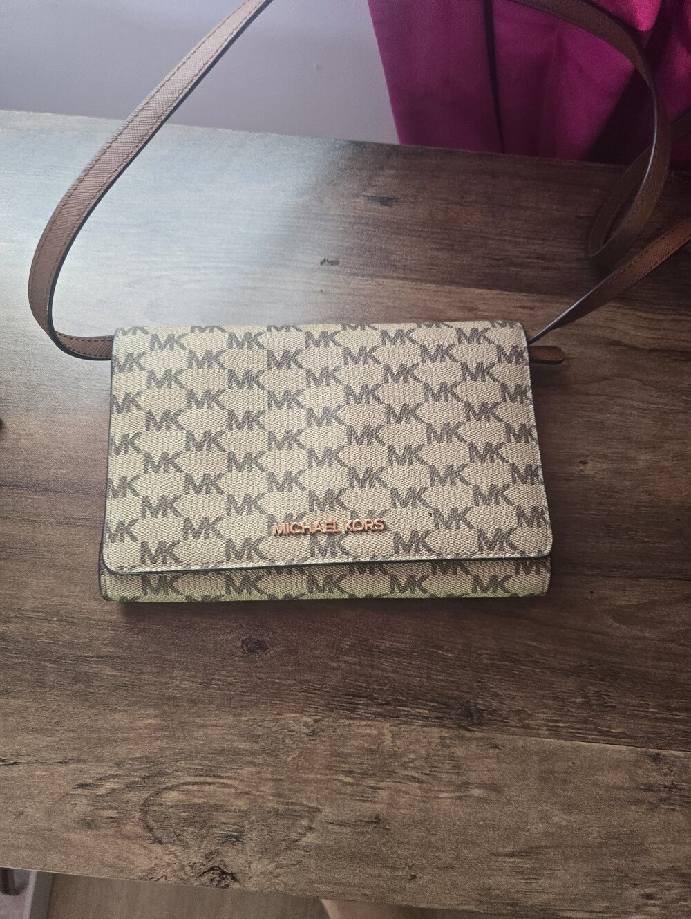 Michael Kors Beige/Brown MK Logo Crossbody Shoulder Bag